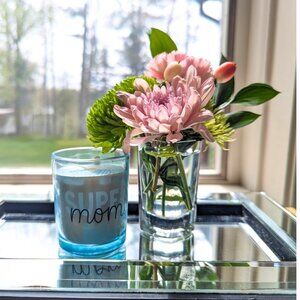 'Super Mom!' Gift Glass Votive Candle NEW Baby Blue - Sea Salt Mist Scent